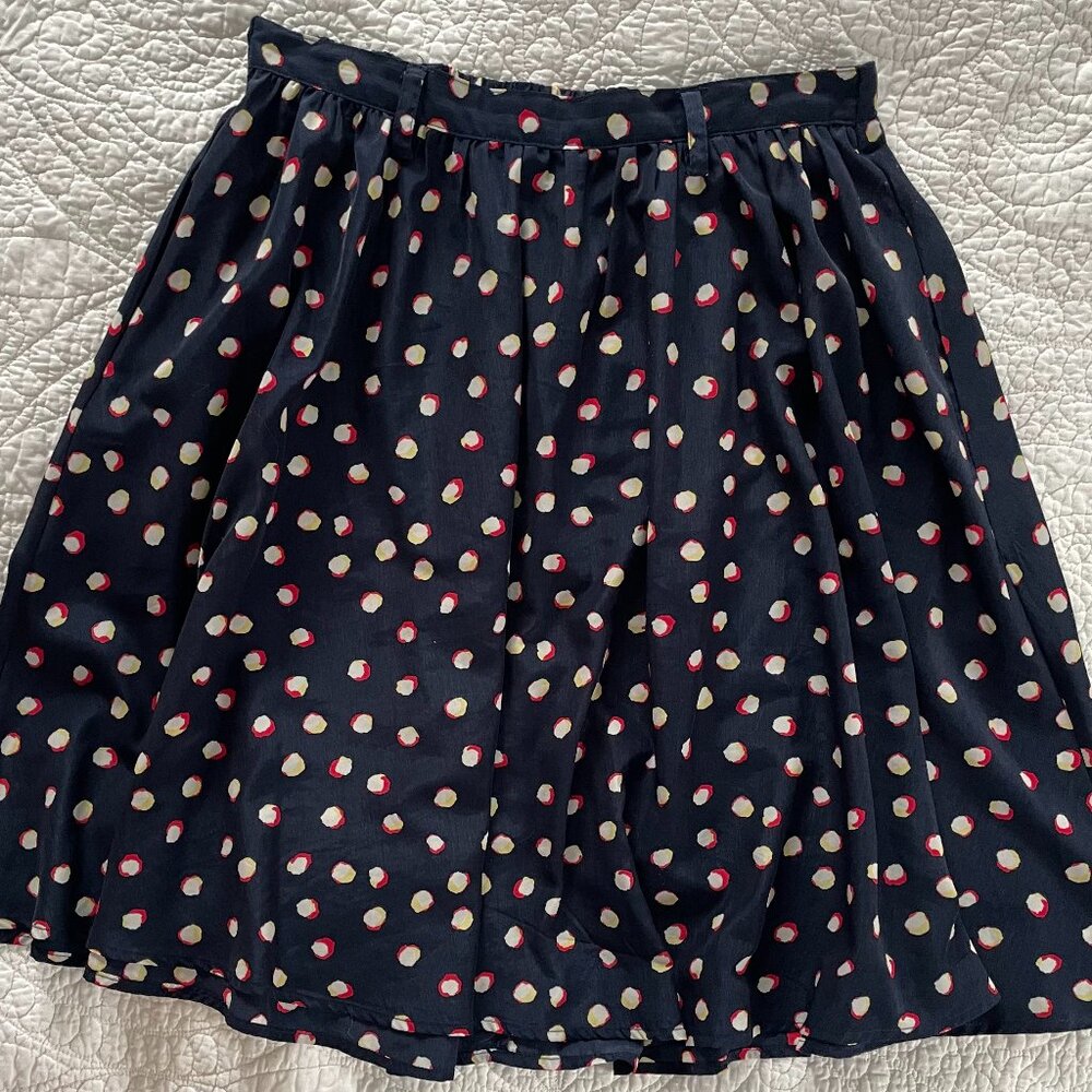 Xhilaration Navy Blue Polka Dot Skirt M Medium Elastic Waist Pockets Mod Retro